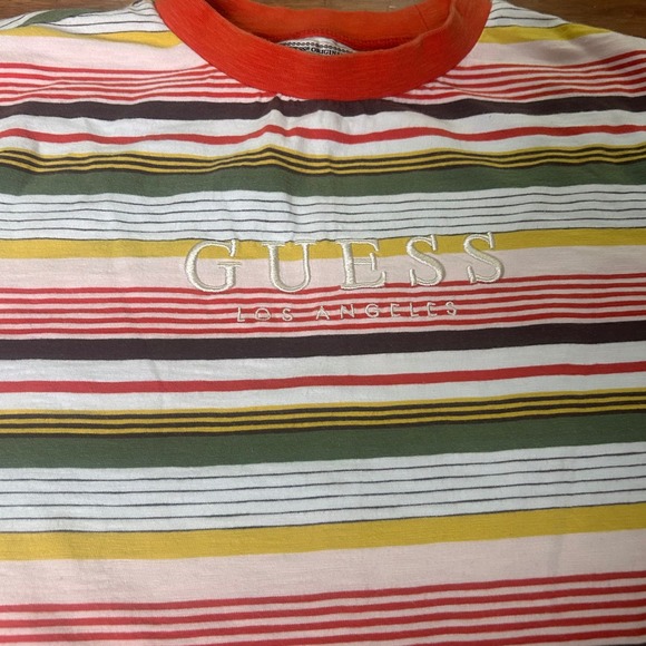 Guess Originals Striped Tee Embroidered Logo Short Sleeve Casual Small - Picture 2 of 7